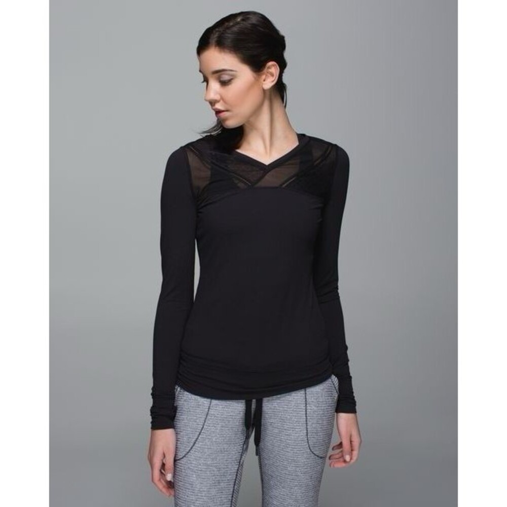 Lululemon Just Breathe Long Sleeve Shirt Black Size 8 Rulu Mesh Thumbholes